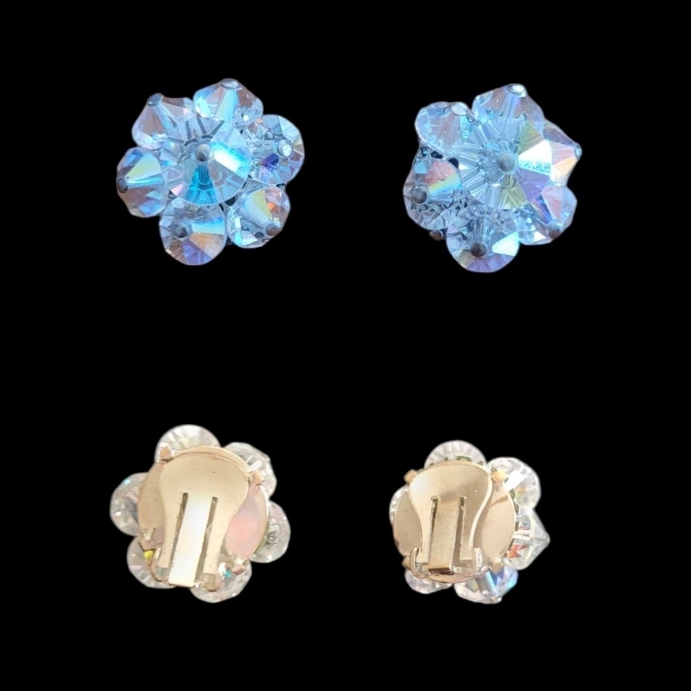 Vintage 50's Aurora Borealis‎ Crystal Clip On Earrings